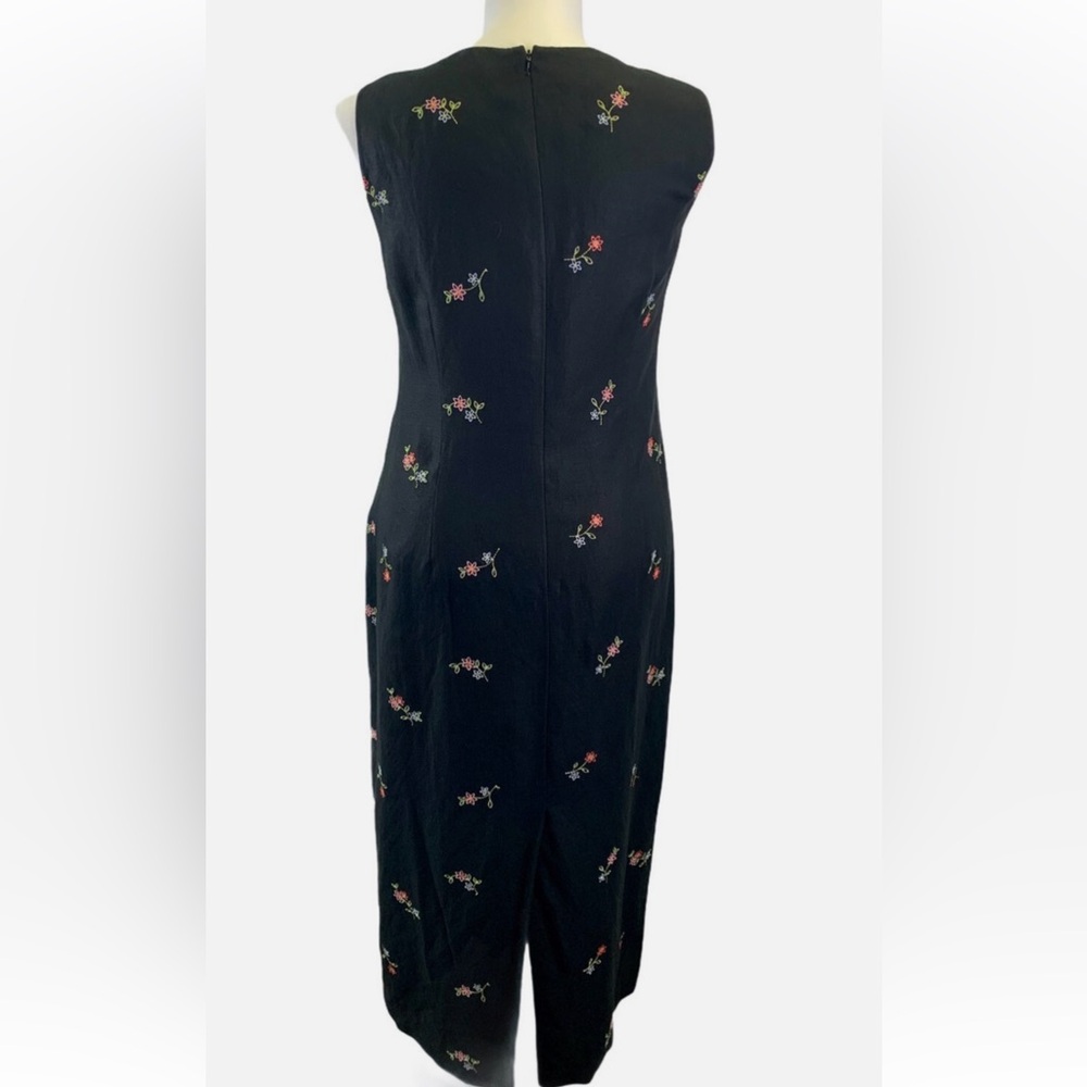 Talbots Linen Dress Maxi Sleeveless Black Floral Embroidered Lined. Size 8. - Picture 14 of 14